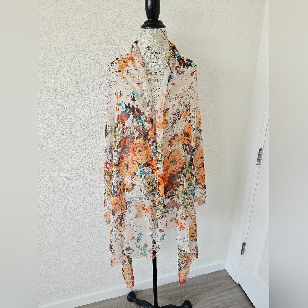 Impressionist Floral Sheer Lightweight Scarf Wrap Multi-Color